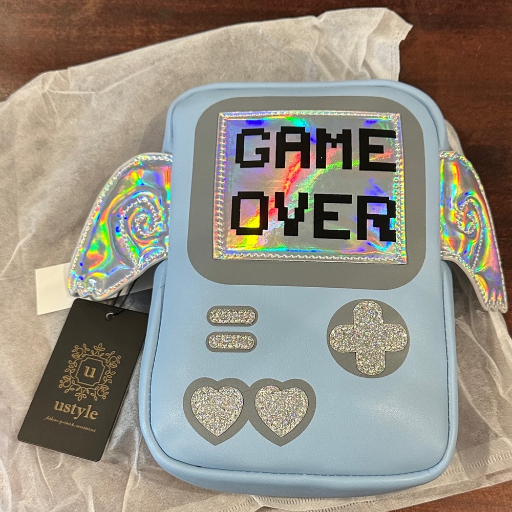 Ustyle Blue iridescent Gameboy Bag video game nostalgia egirl cross body purse